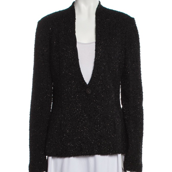 St. John Knit Tweed beaded evening jacket- Blk shimmer caviar Size 10 - Picture 1 of 6